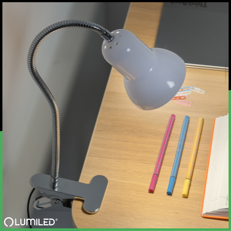 Schreibtischlampe Tisch Verstellbar DONA Schule Nachtlicht E27 Clip Weiß LUMILED