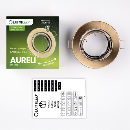 Einbaustrahler GU10, MR16 Einbauspot HALOGEN Runde beweglich Antik Blech AURELI LUMILED