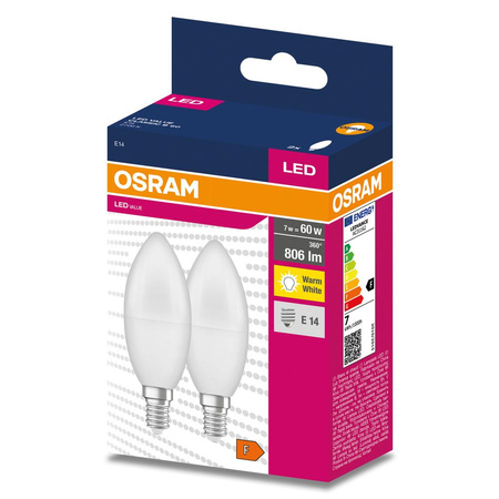 2x LED Lampen E14 B35 7W = 60W 806lm 2700K Wärme 220° OSRAM VALUE