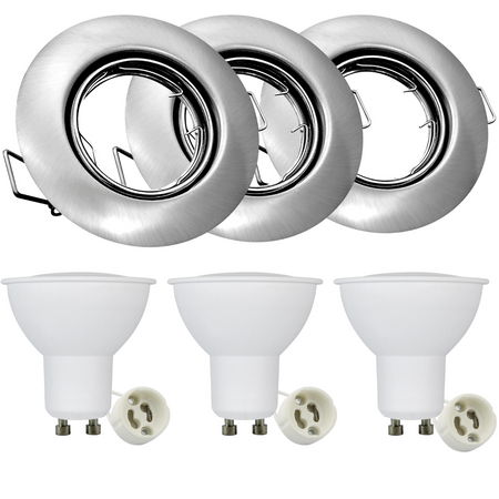 Set aus 3x beweglichen Halogenlampen GOLDLUX (Polux), rund, Nickel + GU10 3,5W LED Lampen