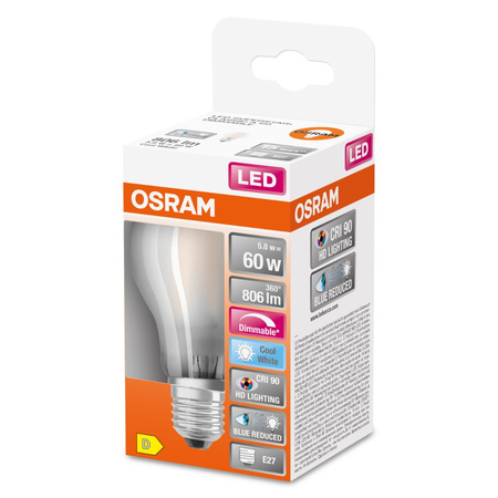 LED-Lampe E27 A60 5.8W = 60W 806lm 4000K Neutral 300° CRI90 Glühfaden Dimmbar OSRAM SUPER STAR+