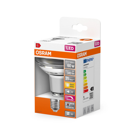 LED-Lampe R80 Reflektor E27 4.9W = 60W 345lm 2700K Warm CRI90 36° Dimmbar SUPERSTAR Osram