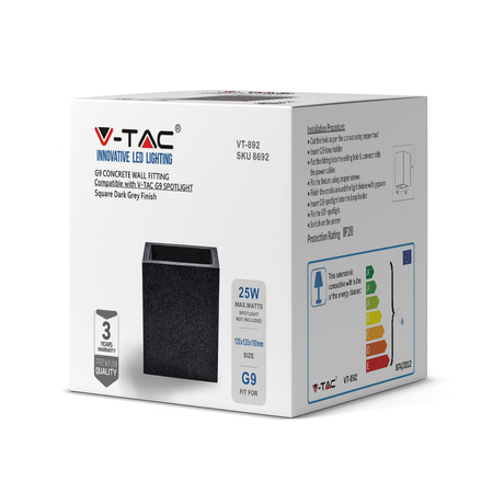 LED-Wandleuchte G9 Fassadenleuchte Beton Dunkelgrau Quadratisch IP20 VT-892 V-TAC