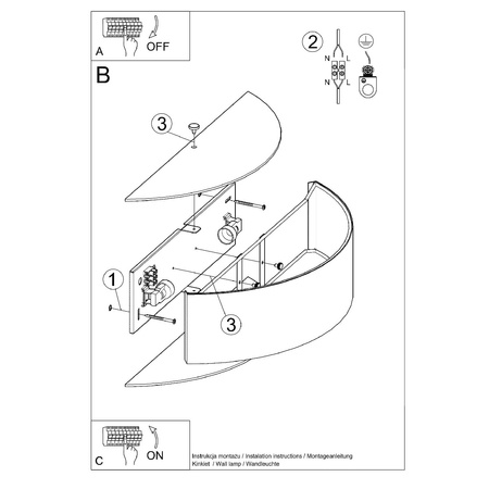 LED SKALA 2xE27 Wandleuchte Halbrund Schwarz SOLLUX