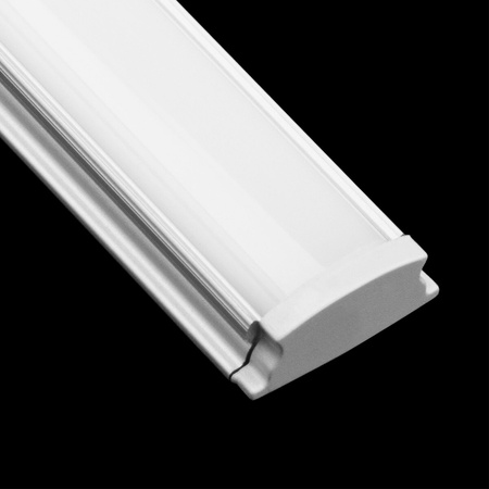 Anodisiertes Aluminium LED-Profil KM24 mit Milchglasabdeckung und Endkappen, 1m Silber LUMILED