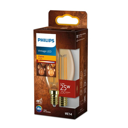 LED-Kerzenlampe E14 B35 3,1W = 25W 250lm 1800K warmes Filament bernsteinfarben PHILIPS