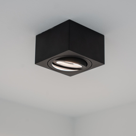 Halogen-Aufbauleuchte, Aufbauspot 50mm Quadrat Tube Schwarz AMAT-S+LED-Einsatz 7W 3000K LUMILED