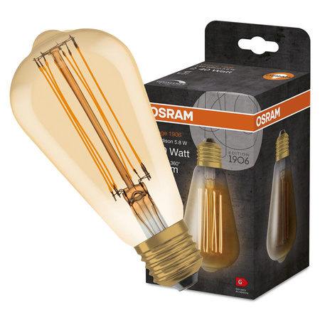 Dekorative Leuchtmittel E27 ST64 5,8W = 40W 470lm 2200K Warm 320° Filament dimmbar OSRAM Vintage 1906