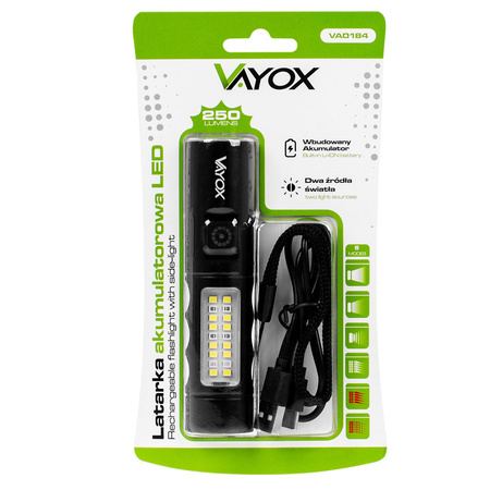 Wiederaufladbare LED-Taschenlampe Classic 5W 250lm Handheld Power LED + SMD VA0184 VAYOX