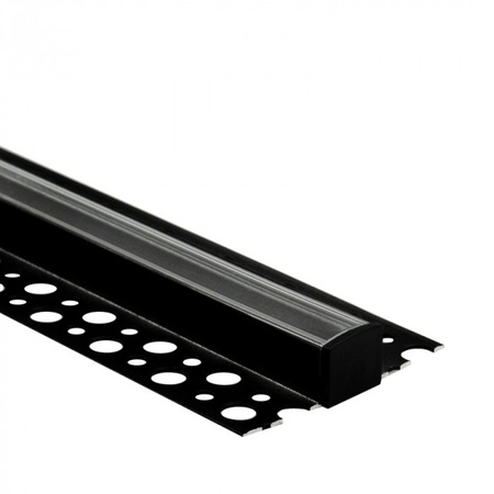 Aluminium LED-Profil für Gipskartonplatten REGIPS Fliesenunterprofil Schwarz 1m mit transparentem Diffusor für LED-Streifen + Endkappen GN Ecolight Serie