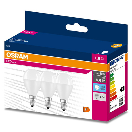3x LED Lampe E14 P45 7W = 60W 806lm 4000K Neutral 200° OSRAM VALUE