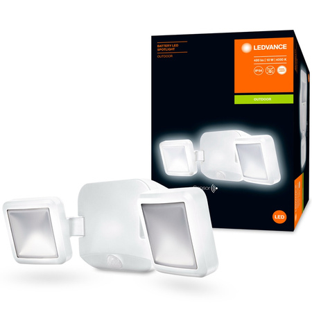 LED-Flutlicht 10W 480lm 4000K IP54 Weiß mit Bewegungsmelder LEDVANCE SPOTLIGHT Batteriebetrieb Twin