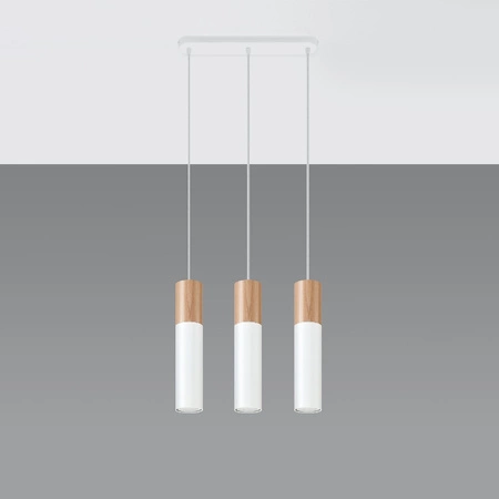 PABLO 3L 3xGU10 Skandinavische Pendel-Deckenleuchte in Weiß und Holz SOLLUX