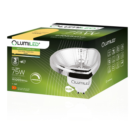 LED Lampen GU10 ES111 10W = 75W 1055lm 3000K Warm 24° Silber Dimmbar LUMILED