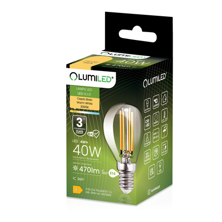 6x LED-Lampe E14 Ball P45 4W = 40W 470lm 3000K Warm 360° FILAMENT LUMILED