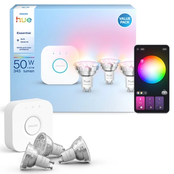 3x LED GU10 Reflektor PAR16 4.7W = 50W 345lm 2200-6500K CCT + RGB SMART Smart Bluetooth ZigBee Weiß und Farbe Ambiance + Brücke Brücke Philips HUE Starter Kit