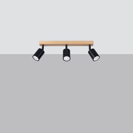 VERDO 3L 3xGU10 Schwarz Holz Modern SOLLUX Deckenleuchte