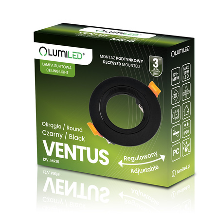 Einbaustrahler GU10, MR16 Einbauspot HALOGEN Runde beweglich Schwarz VENTUS LUMILED