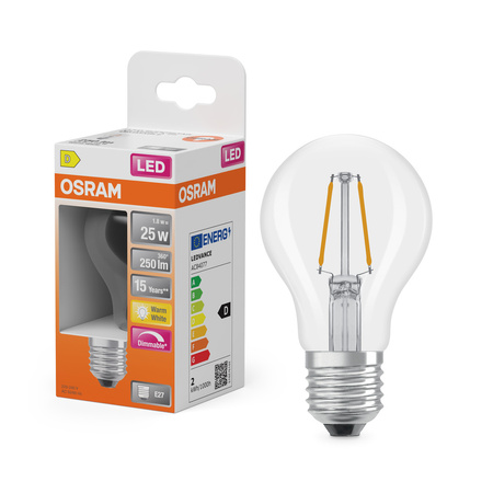 LED-Lampe E27 A60 1.8W = 25W 250lm 2700K Warm 320° Glühfaden Dimmbar SUPERSTAR Osram