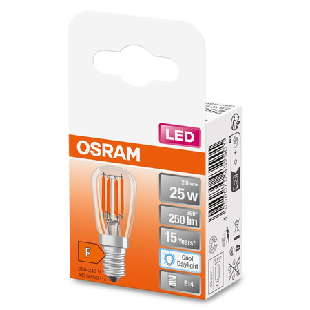 LED Leuchtmittel E14 T26 2,8W = 25W 250lm 6500K Kalt 320° OSRAM STAR Filament