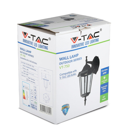Gartenlampe Wandleuchte E27 einseitig mattschwarz VT-750 V-TAC