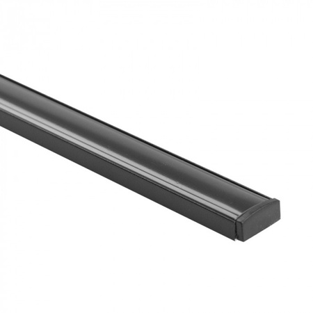 Aluminium LED-Oberflächenprofil Schwarz 2m mit schwarzem Diffusor für LED-Streifen + Kappen Ecolight N-Serie