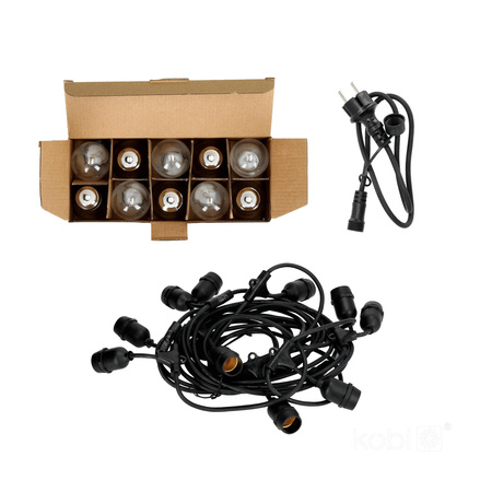 Garten-Girlande Lichterkette 500lm 2700K Warm 10x E27 Schwarz IP44 10m Baja Kobi