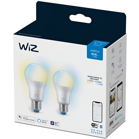 2x LED-Lampe E27 A60 8W = 60W 2700-6500K SMART WiFi WiZ