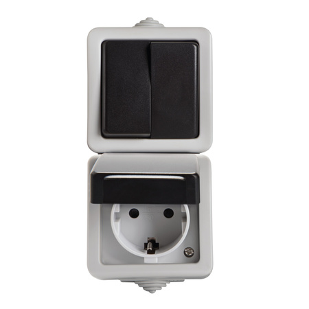 Kronleuchter Schalter Steckdose Schutz 10A Erdung IP54 Rechteckig Grau TEKNO Kanlux