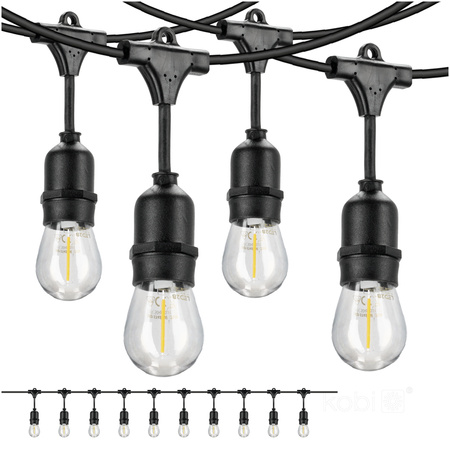 Außen Garten Girlande Lichterkette 10W 500lm 2700K Warm 10x E27 Schwarz IP44 10m Mimosa Kobi