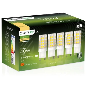 5x LED Kapseln G9, LED-Lampe 5W = 40W, 460lm, 360°, 3000K, warm LUMILED