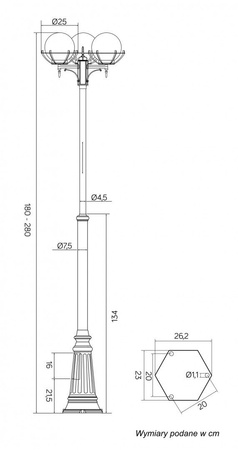 Outdoor-Gartenlampenmast LATERNE E27 Kugeln mit Korb 200 OGMWN 3 KPO 180-280cm schwarz Su-Ma
