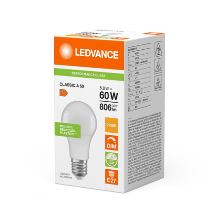 LED-Lampe E27 A60 8.8W = 60W 806lm 2700K Warm 200° Dimmbar Ledvance