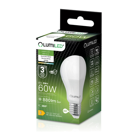6x LED-Lampe E27 A60 8W = 60W 880lm 4000K Neutral 260° LUMILED