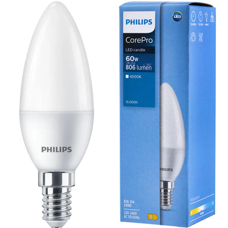 E14 B38 LED Lampen 7W = 60W 806lm 4000K Neutral 180° PHILIPS
