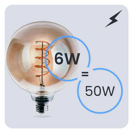 6x LED-Lampe E27 Globe G125 6W = 50W 660LM 2200K warmweiß 360° Smoke Filament LUMILED
