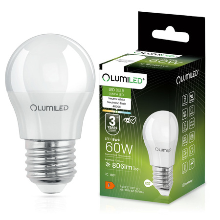6x LED Lampen E27, Glühbirne P40 8W = 60W 806lm 180° 4000K neutral LUMILED