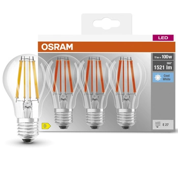 3x LED Lampen E27 A60 CL 11W = 100W 1521lm 4000K Neutral 300° Filament OSRAM BASE