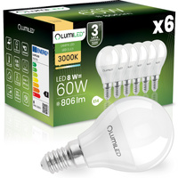 6x LED Lampen E14, Glühbirne P40 8W = 60W 806lm 180° 3000K warm LUMILED