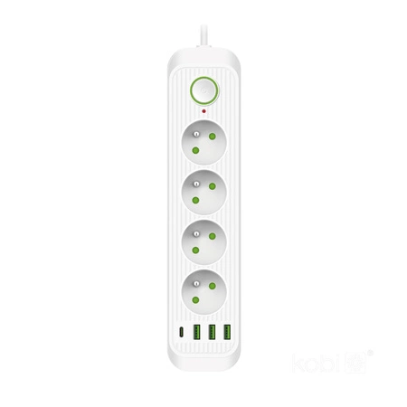 Verlängerungskabel CONNECTO 4x230V 3m 4GN Fehlerstromschutzschalter 4xUSB Weiß Kobi