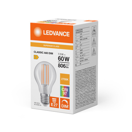 LED Lampen A60 E27 7.2W = 60W 806lm 2700K Warmweiß FILAMENT DIMMABLE LEDVANCE