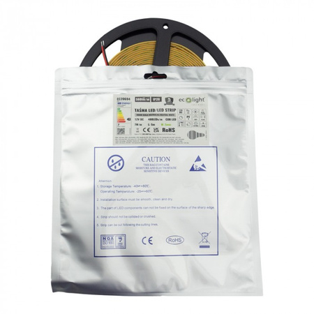 LED Streifen COB 7W/m 560lm/m 480LED/m 12V 4000K Neutral IP20 Rolle 5m Ecolight