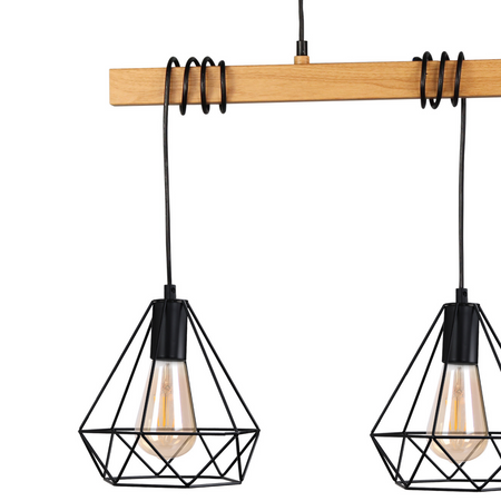 VIGO Hänge-Deckenleuchte 3xE27 Überhang Holz Schwarz GOLDLUX (Polux)