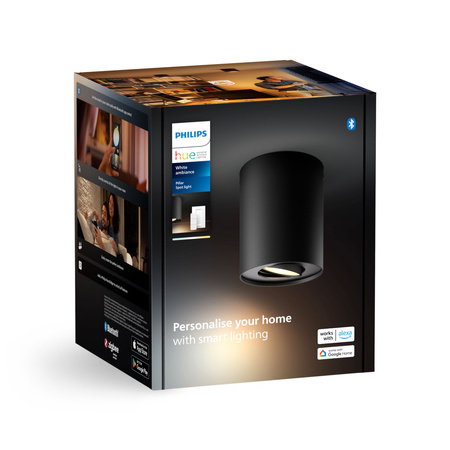 LED Spot Pillar Schwarz 4.2W CCT PHILIPS HUE Bluetooth Zigbee Deckenleuchte + Dimmschalter