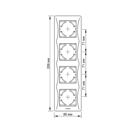 Horizontaler Rahmen für Wandsteckdosen mit vier Steckplätzen weiß BINERA VIDEX