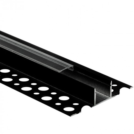 Aluminium-Anbauprofil schwarz für LED für Gipskarton / GIPS 2m mit transparentem Diffusor und Ecolight-Endkappen