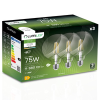 3x LED Lampen E27, Glühbirne G95 8W = 75W 4000K neutral Globe Glühfaden LUMILED