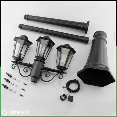 Gartenleuchte 3x E27, Gartenlaterne 2m Schwarz BELLIS LUMILED