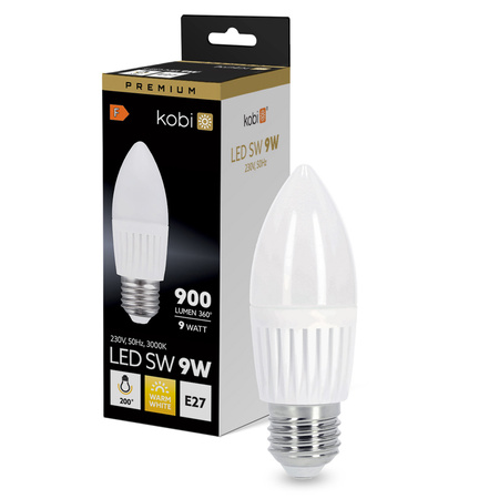 LED-Lampe E27 Kerze 9W 900lm 3000K Warm 200° Premium Kobi