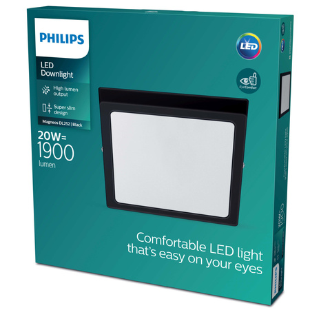 Plafond Panel LED Deckenanbauleuchte MAGNEOS 20W 2700K 28cm Schwarz Downlight Square PHILIPS
